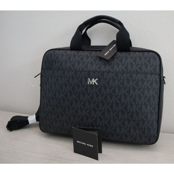 Michael Kors 87S5SEVA4B Unisex Black Monogram Everett Briefcase - Picture 12 of 13